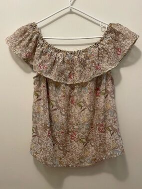 Off-Shoulder Floral Ruffle Lined Top - Beige Floral